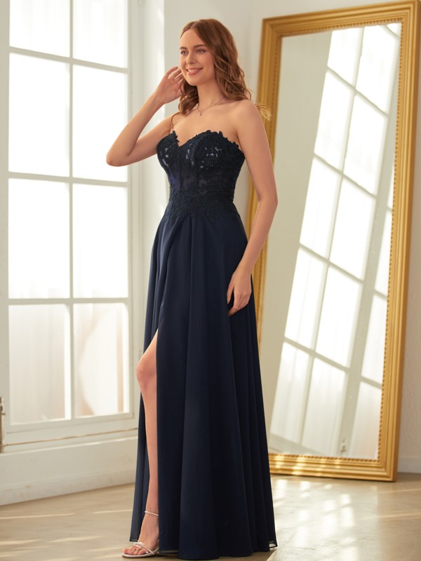 A-Line/Princess Chiffon Applique Sweetheart Sleeveless Floor-Length Dresses 3451