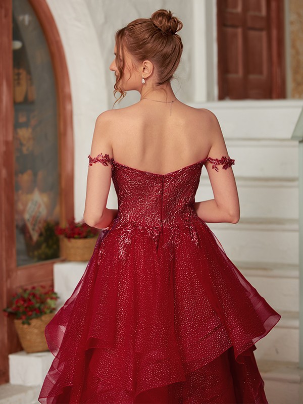 A-Line/Princess Applique Off-the-Shoulder Sleeveless Floor-Length Dresses 3335