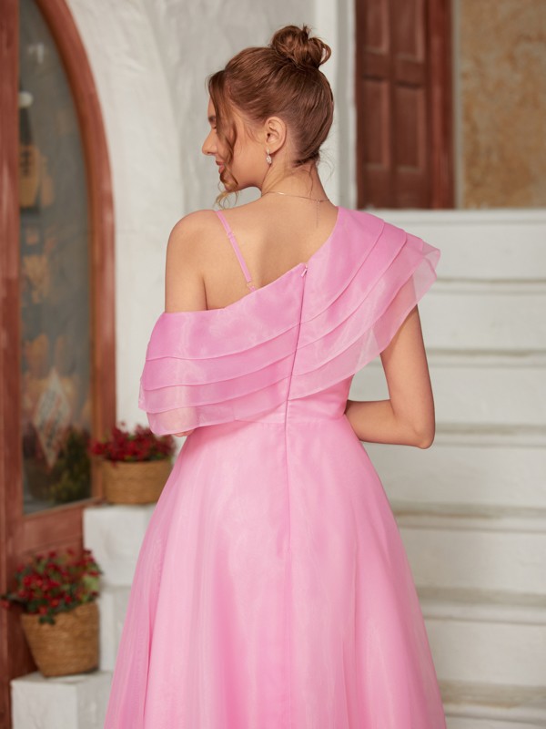 A-Line/Princess Organza Ruffles One-Shoulder Sleeveless Floor-Length Dresses 3951