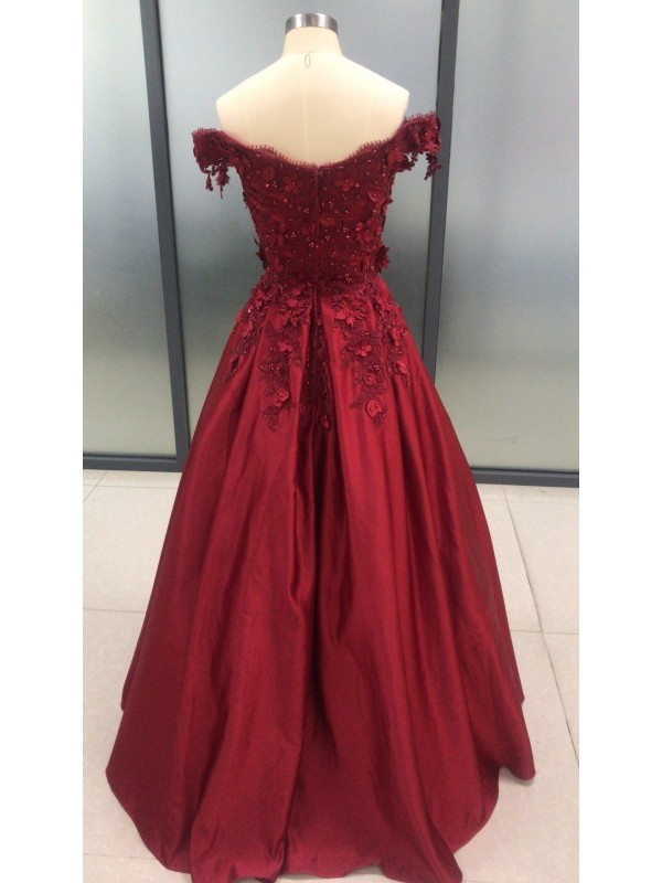 Ball Gown Sleeveless Off-the-Shoulder Applique Satin Floor-Length Dresses 5700