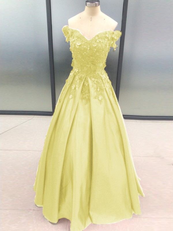 Ball Gown Sleeveless Off-the-Shoulder Applique Satin Floor-Length Dresses 5700