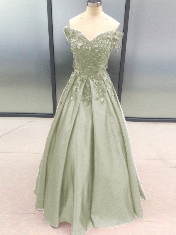 Ball Gown Sleeveless Off-the-Shoulder Applique Satin Floor-Length Dresses 5700