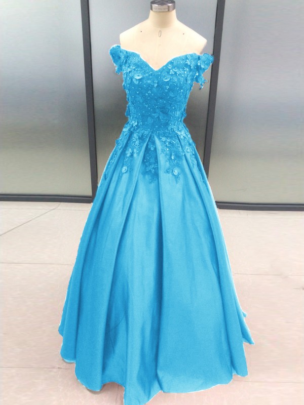 Ball Gown Sleeveless Off-the-Shoulder Applique Satin Floor-Length Dresses 5700