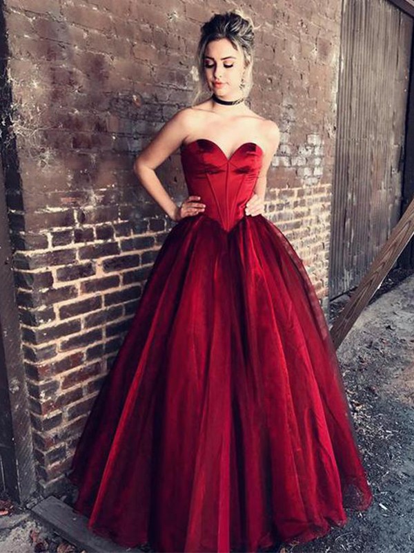 Ball Gown Sweetheart Sleeveless Floor-Length With Ruffles Tulle Dresses 5772