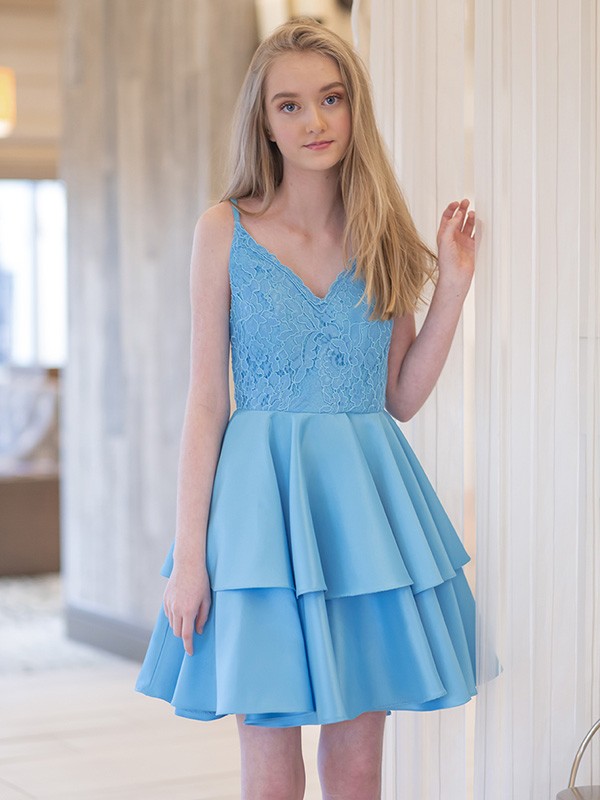 A-Line/Princess Straps Sleeveless Satin Ruffles Short/Mini Dresses 4864