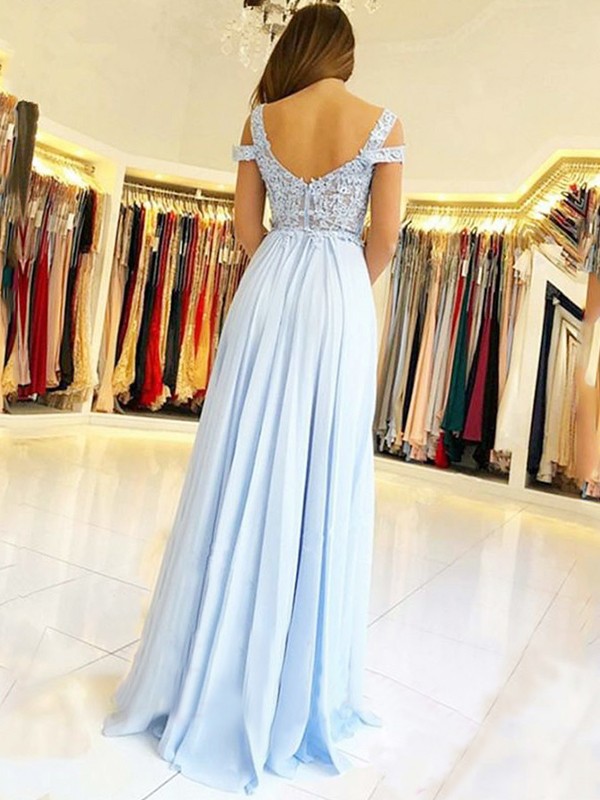 A-Line/Princess Sleeveless Off-the-Shoulder Floor-Length Applique Chiffon Dresses 4547