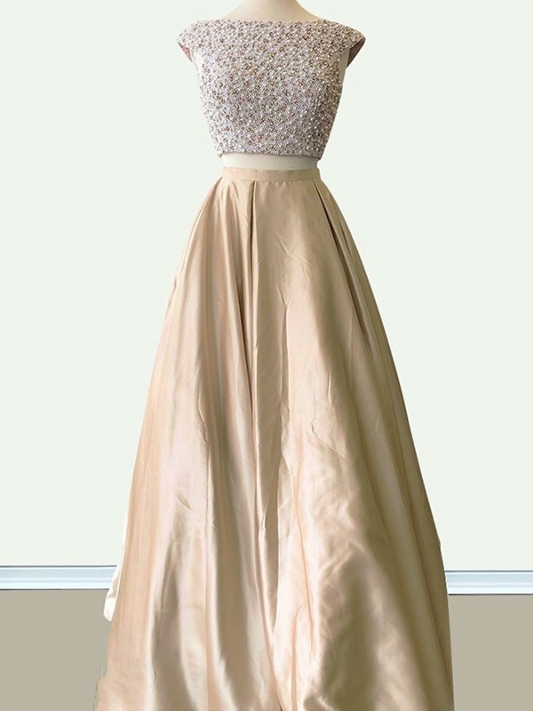 A-Line/Princess Scoop Sleeveless Floor-Length Beading Satin Dresses 4353