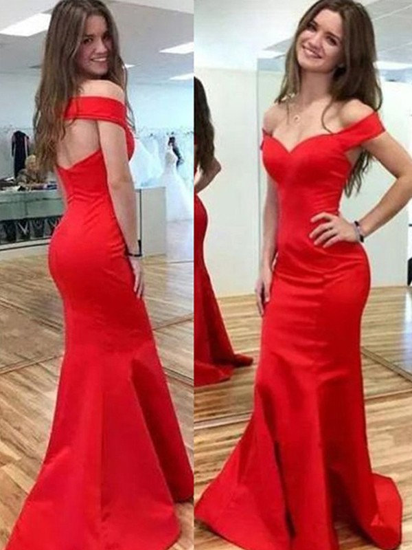 Trumpet/Mermaid Sleeveless Off-the-Shoulder Floor-Length Satin Dresses 7333