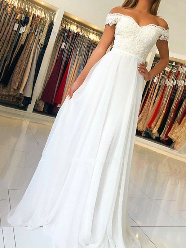 A-Line/Princess Sleeveless Off-the-Shoulder Floor-Length Applique Chiffon Dresses 4548