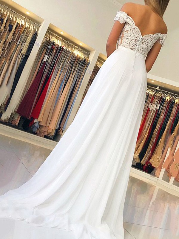 A-Line/Princess Sleeveless Off-the-Shoulder Floor-Length Applique Chiffon Dresses 4548