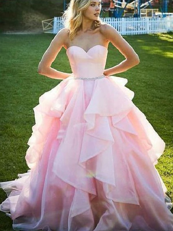 Ball Gown Sleeveless Sweetheart Floor-Length Beading Organza Dresses 5725