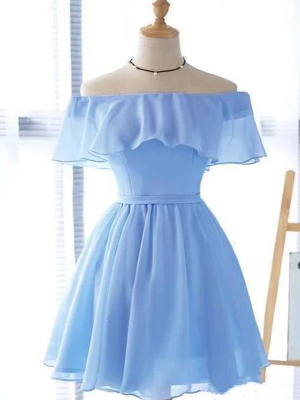 A-Line/Princess Chiffon Ruffles Off-the-Shoulder Sleeveless Short/Mini Homecoming Dresses 3485