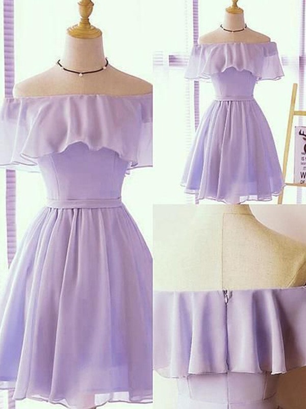 A-Line/Princess Chiffon Ruffles Off-the-Shoulder Sleeveless Short/Mini Homecoming Dresses 3485