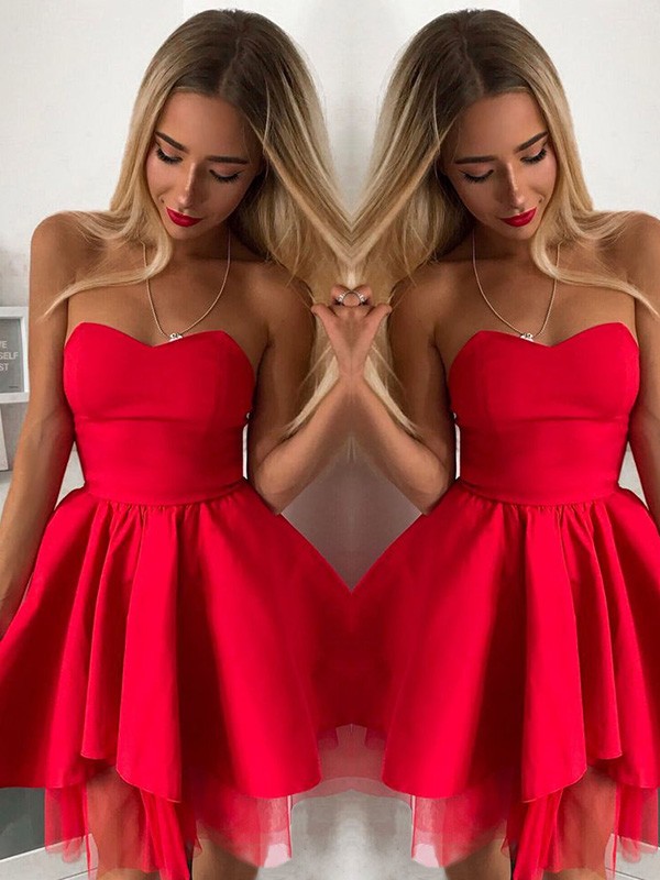 A-Line/Princess Stretch Crepe Ruffles Sweetheart Sleeveless Short/Mini Homecoming Dresses 4215