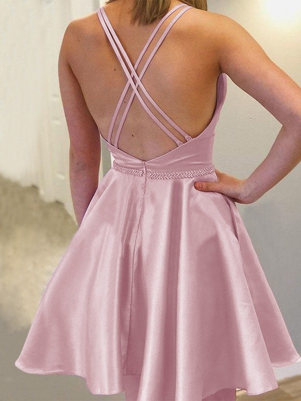 A-Line/Princess Satin With Rhinestone Straps Sleeveless Short/Mini Homecoming Dresses 4261