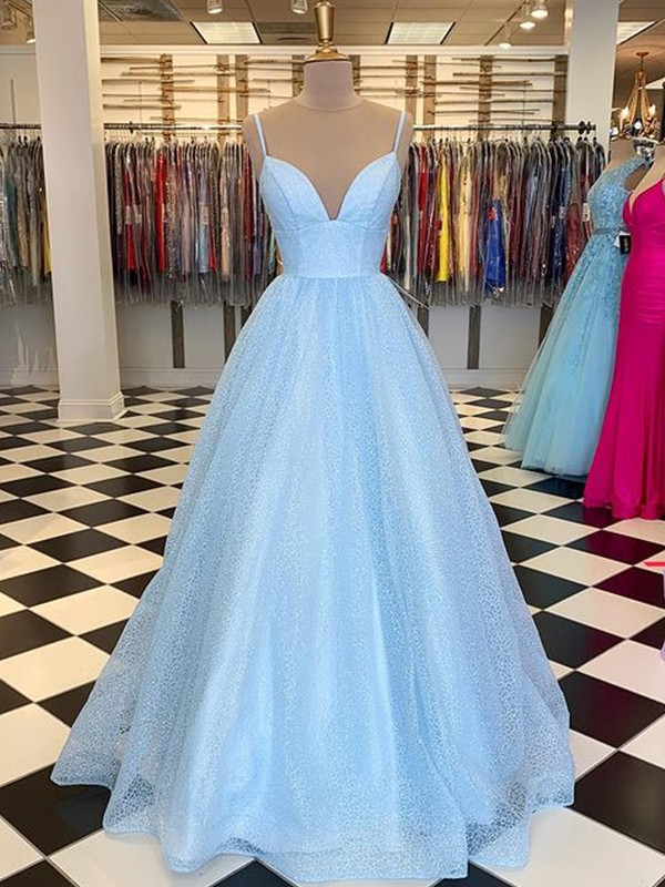 A-Line/Princess Floor-Length V-neck Sleeveless Tulle Ruffles Dresses 3557