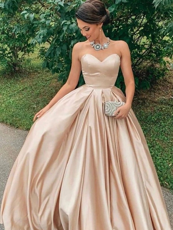 A-Line/Princess Floor-Length Sweetheart Sleeveless Satin Ruffles Dresses 3552