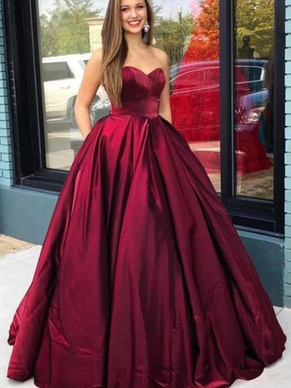 Ball Gown Sleeveless Satin Sweetheart Ruffles Floor-Length Dresses 5711