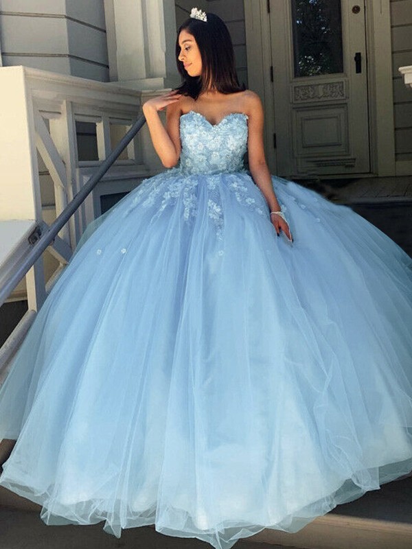 Ball Gown Tulle Applique Sweetheart Sleeveless Sweep/Brush Train Dresses 5787