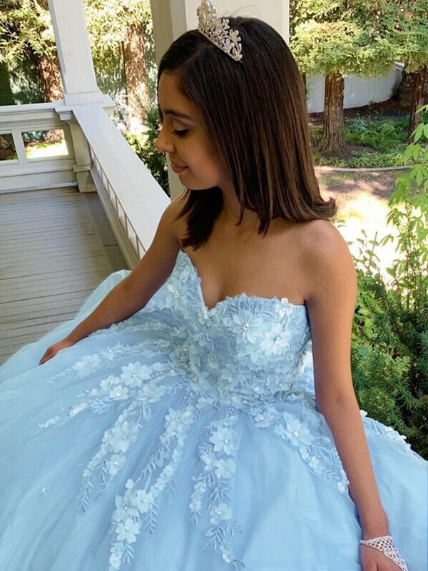 Ball Gown Tulle Applique Sweetheart Sleeveless Sweep/Brush Train Dresses 5787