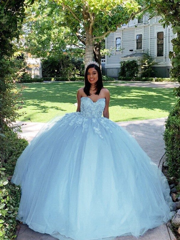 Ball Gown Tulle Applique Sweetheart Sleeveless Sweep/Brush Train Dresses 5787