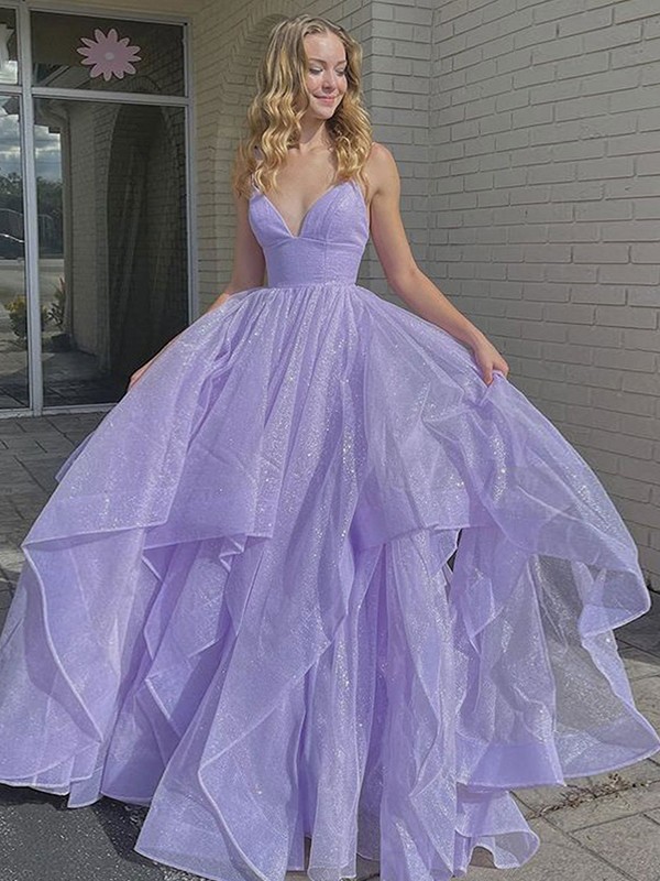 A-Line/Princess Ruffles V-neck Sleeveless Sweep/Brush Train Dresses 4045