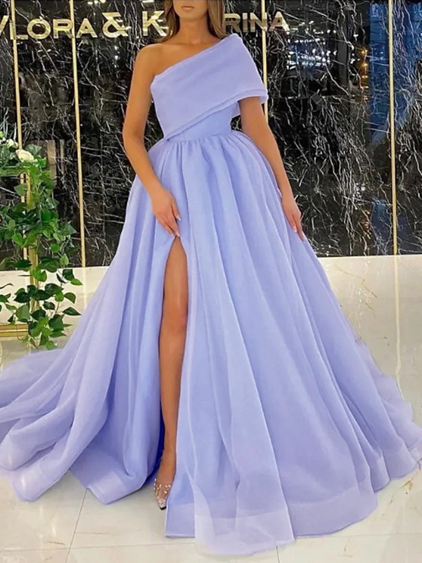 Ball Gown Organza Ruffles One-Shoulder Sleeveless Sweep/Brush Train Dresses 5663