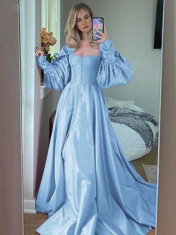 A-Line/Princess Satin Ruffles Sweetheart Long Sleeves Sweep/Brush Train Dresses 4207