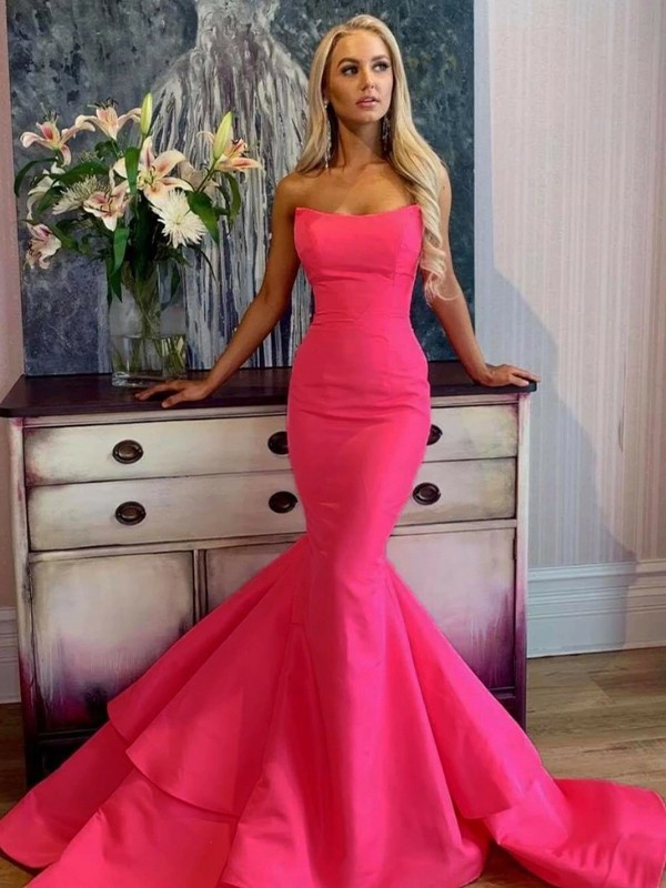 Trumpet/Mermaid Satin Ruffles Strapless Sleeveless Sweep/Brush Train Dresses 7234