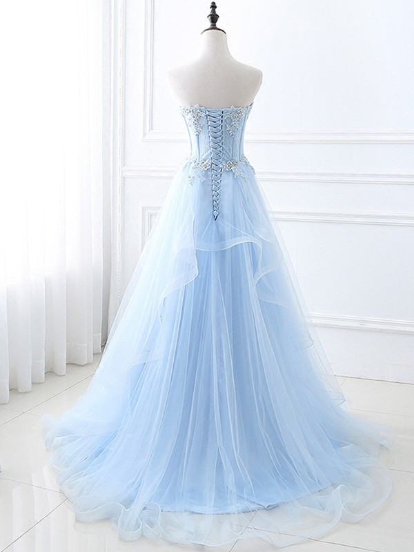 A-Line/Princess Tulle Applique Sweetheart Sleeveless Sweep/Brush Train Dresses 5202