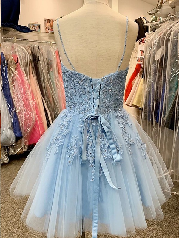 A-Line/Princess Tulle Applique V-neck Sleeveless Short/Mini Dresses 5239