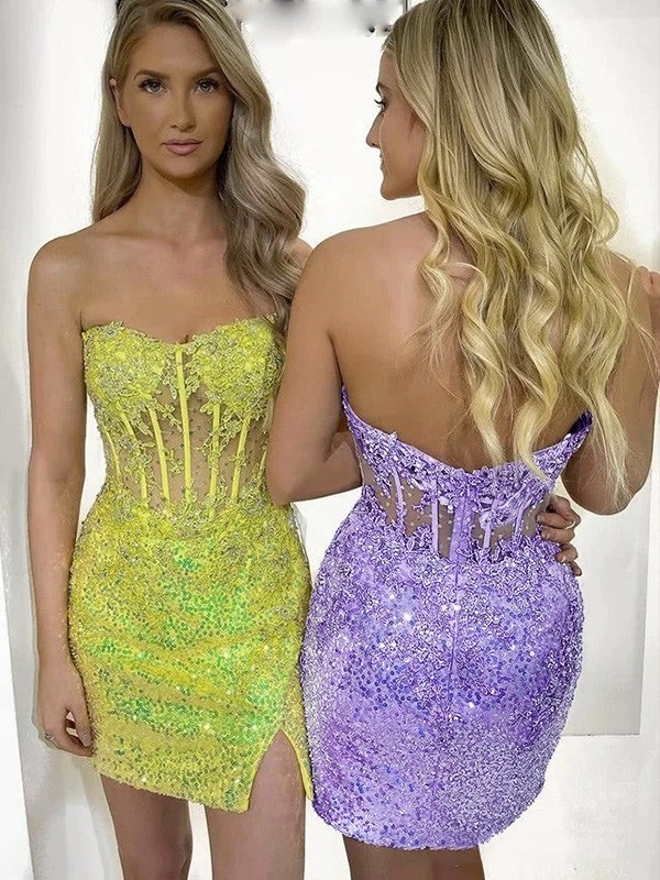 Sheath/Column Sequins Strapless Sleeveless Short/Mini Dresses 6488