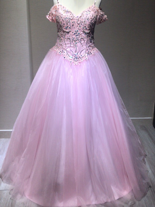 Ball Gown Sleeveless Spaghetti Straps Tulle Crystal Floor-Length Dresses 5716