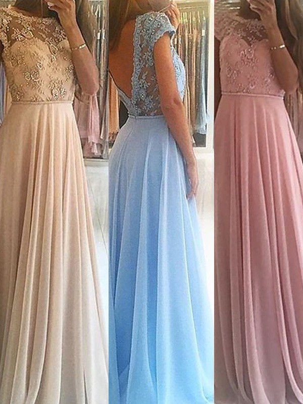 A-Line/Princess Sleeveless Scoop Floor-Length Beading Chiffon Dresses 4581