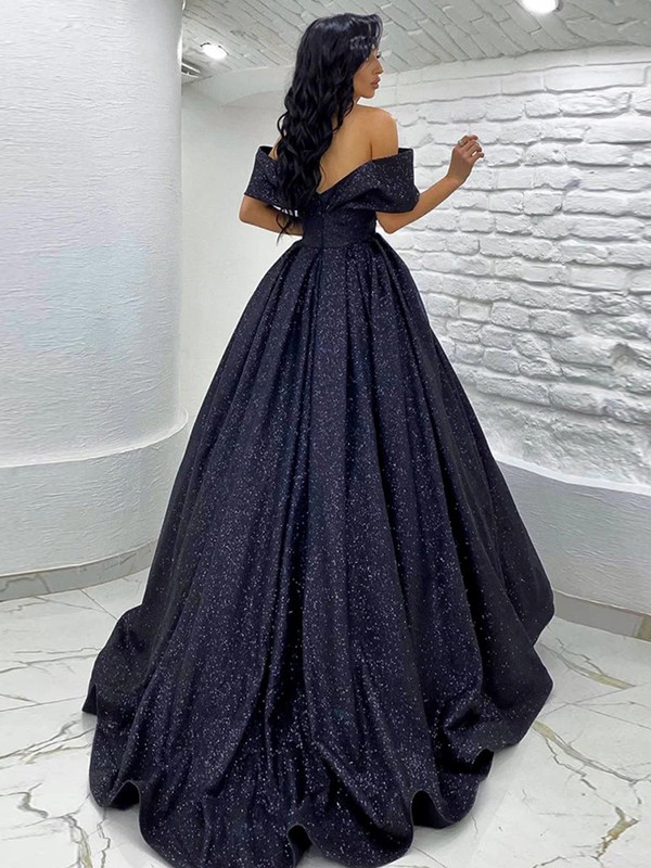 Ball Gown Ruched Off-the-Shoulder Sleeveless Sweep/Brush Train Dresses 5666