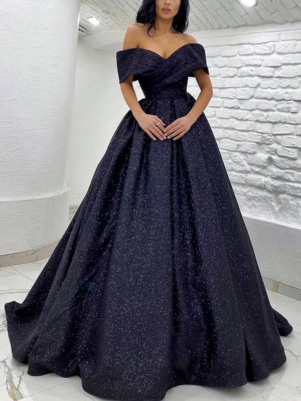 Ball Gown Ruched Off-the-Shoulder Sleeveless Sweep/Brush Train Dresses 5666