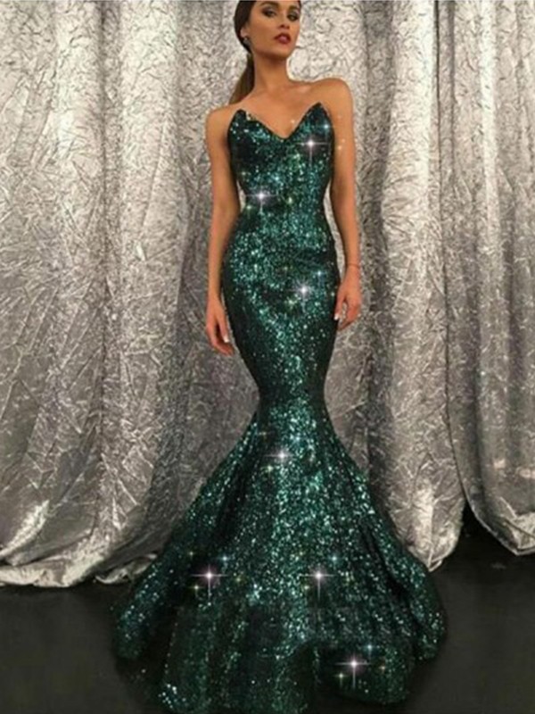 Trumpet/Mermaid Sequins Sweetheart Sleeveless Floor-Length Dresses 7288