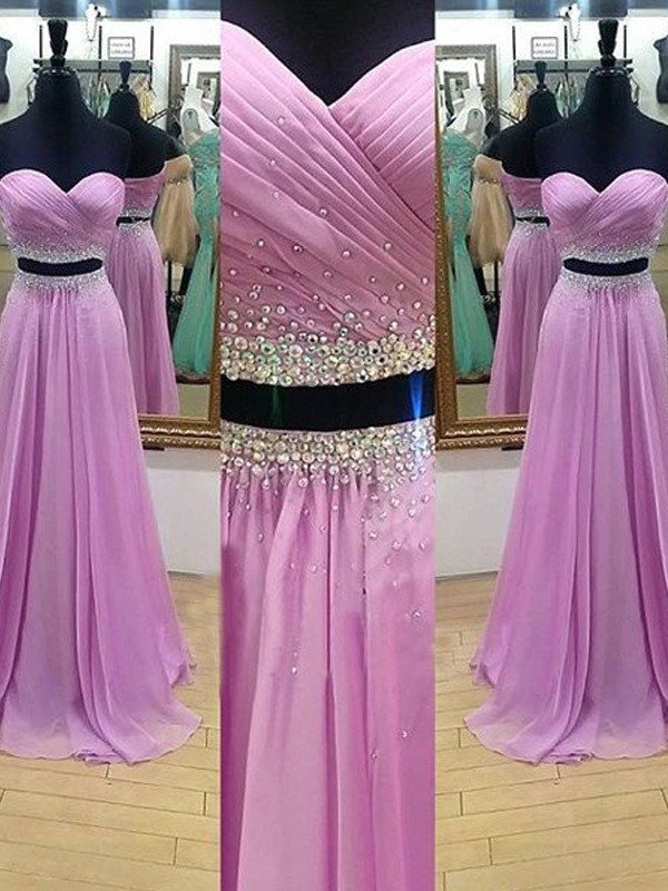 A-Line/Princess Sweetheart Sleeveless Floor-Length Beading Chiffon Two Piece Dresses 5076