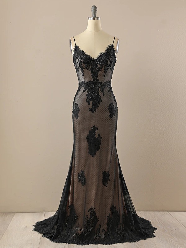 Sheath/Column Lace V-neck Sleeveless Sweep/Brush Train Dresses 6124