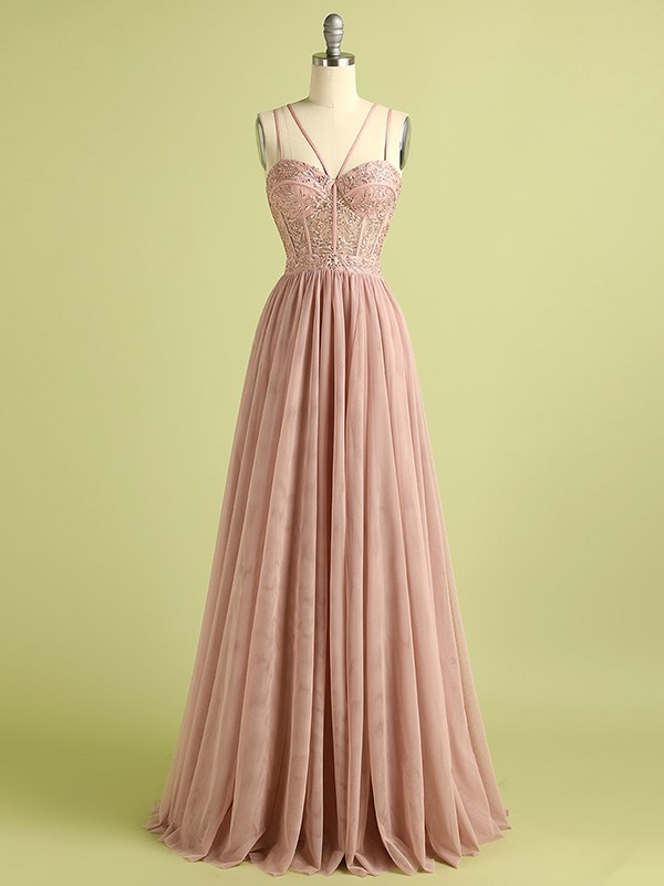 A-Line/Princess Chiffon Applique Straps Sleeveless Floor-Length Dresses 3449