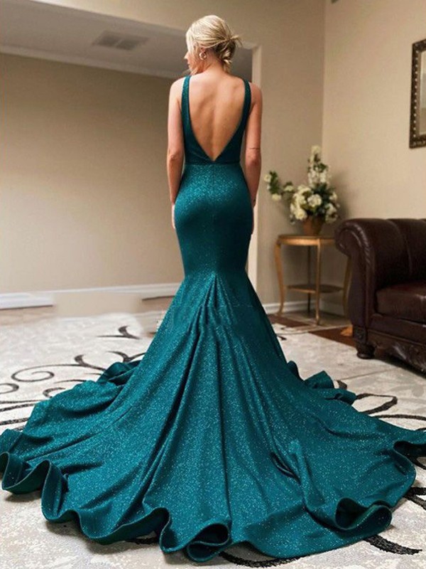 Trumpet/Mermaid Ruffles V-neck Sleeveless Sweep/Brush Train Dresses 7201