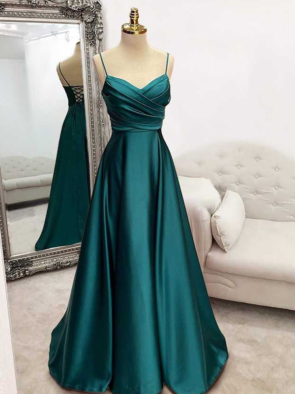 A-Line/Princess Elastic Woven Satin Ruffles V-neck Sleeveless Sweep/Brush Train Dresses 3540