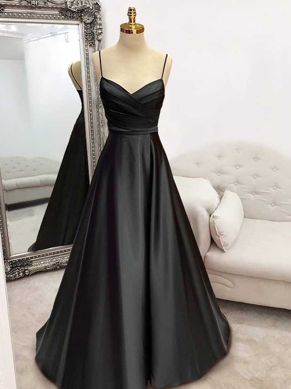 A-Line/Princess Elastic Woven Satin Ruffles V-neck Sleeveless Sweep/Brush Train Dresses 3540