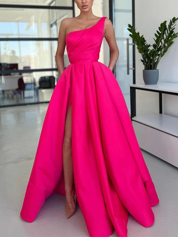 A-Line/Princess Satin Ruched One-Shoulder Sleeveless Floor-Length Dresses 4128