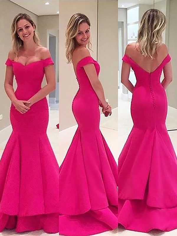 Trumpet/Mermaid Sleeveless Off-the-Shoulder Satin Layers Sweep/Brush Train Dresses 7336