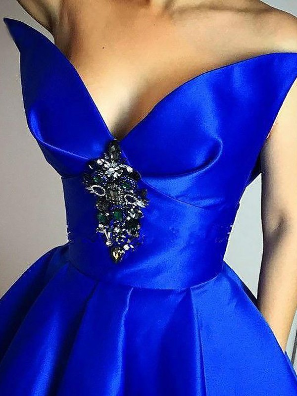 Ball Gown Sleeveless V-neck Ruffles Floor-Length Satin Dresses 5736