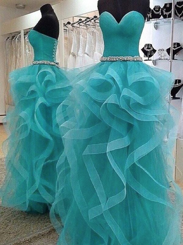 Ball Gown Sleeveless Sweetheart Beading Floor-Length Tulle Dresses 5720