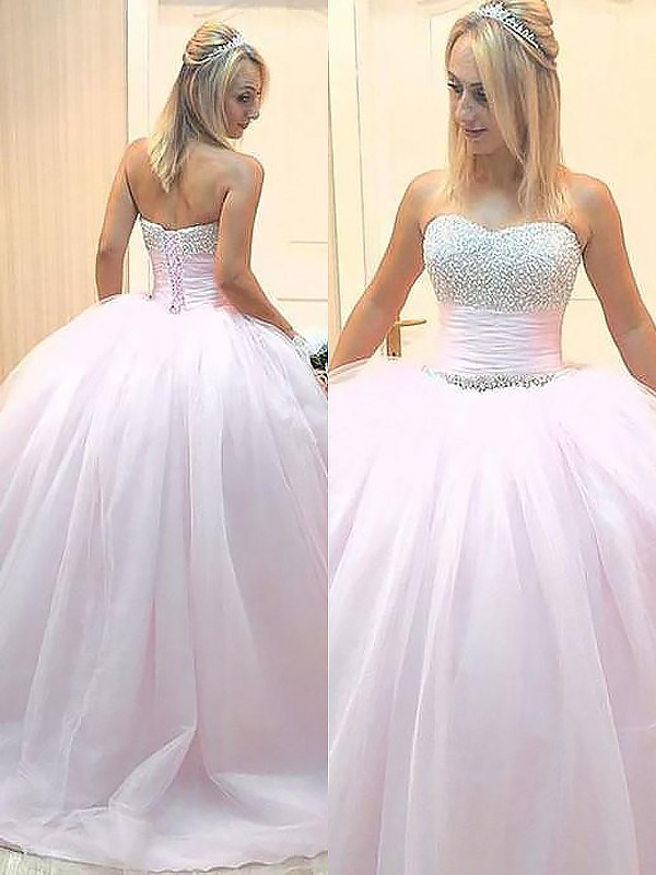 Ball Gown Sleeveless Sweetheart Beading Floor-Length Tulle Dresses 5721