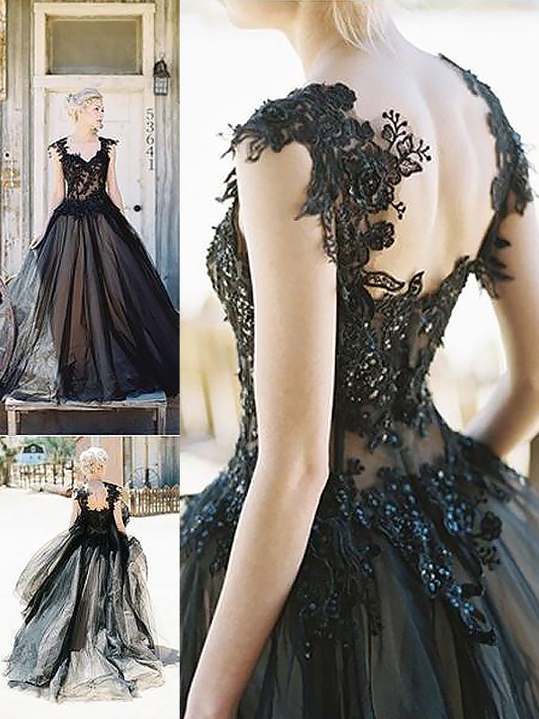 Ball Gown Sleeveless Sweetheart Lace Sweep/Brush Train Tulle Dresses 5726