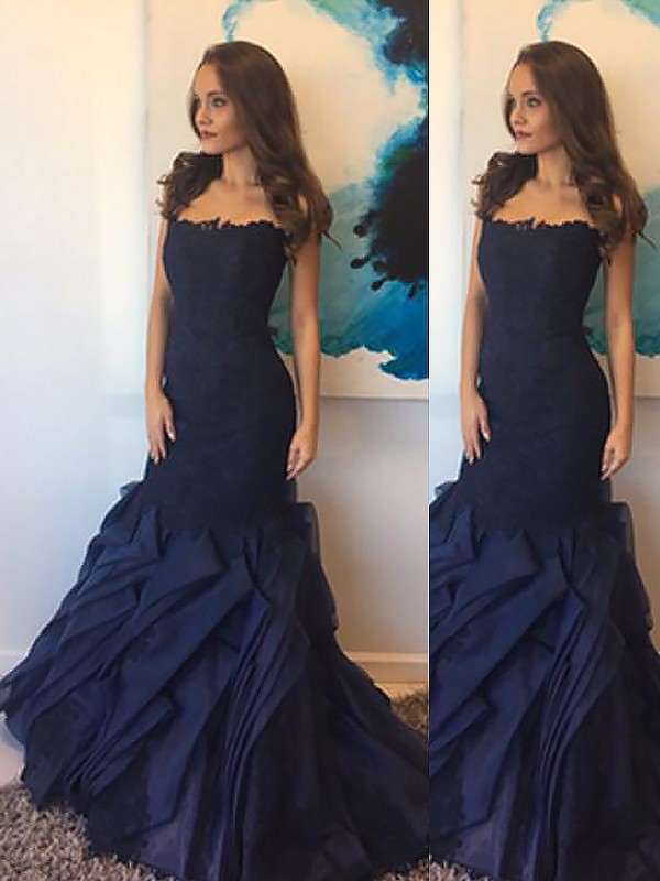 Trumpet/Mermaid Strapless Taffeta Lace Sleeveless Floor-Length Dresses 7433